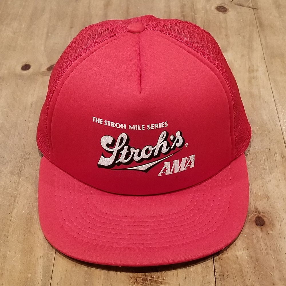 Vintage Stroh's Beer Hat Cap Snapback Mesh Foam Trucker AMA Blowling One Size